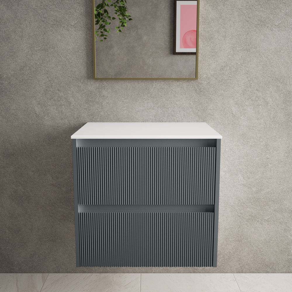 Scanalato Double Drawer Countertop Vanity Unit - Slate Grey 600mm
