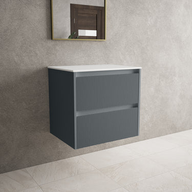 Scanalato Double Drawer Countertop Vanity Unit - Slate Grey 600mm