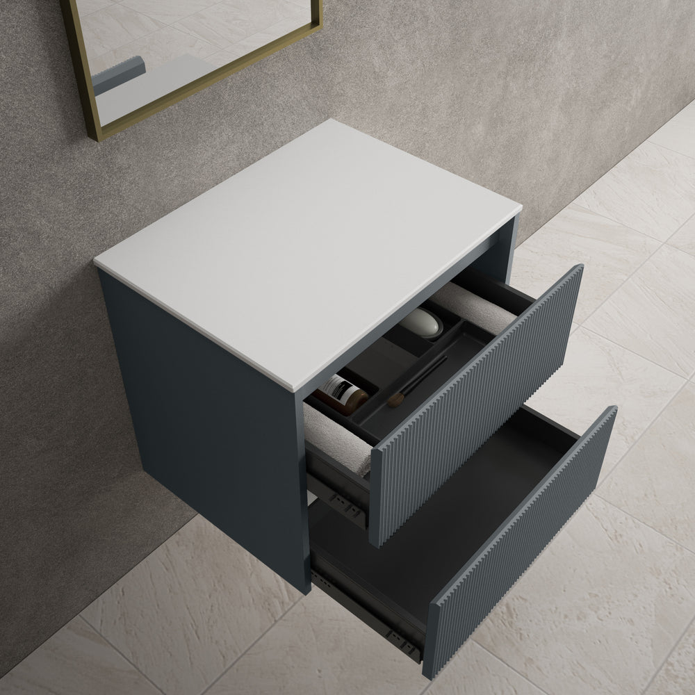 Scanalato Double Drawer Countertop Vanity Unit - Slate Grey 600mm