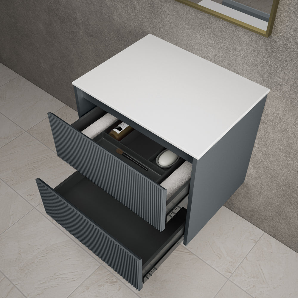 Scanalato Double Drawer Countertop Vanity Unit - Slate Grey 600mm