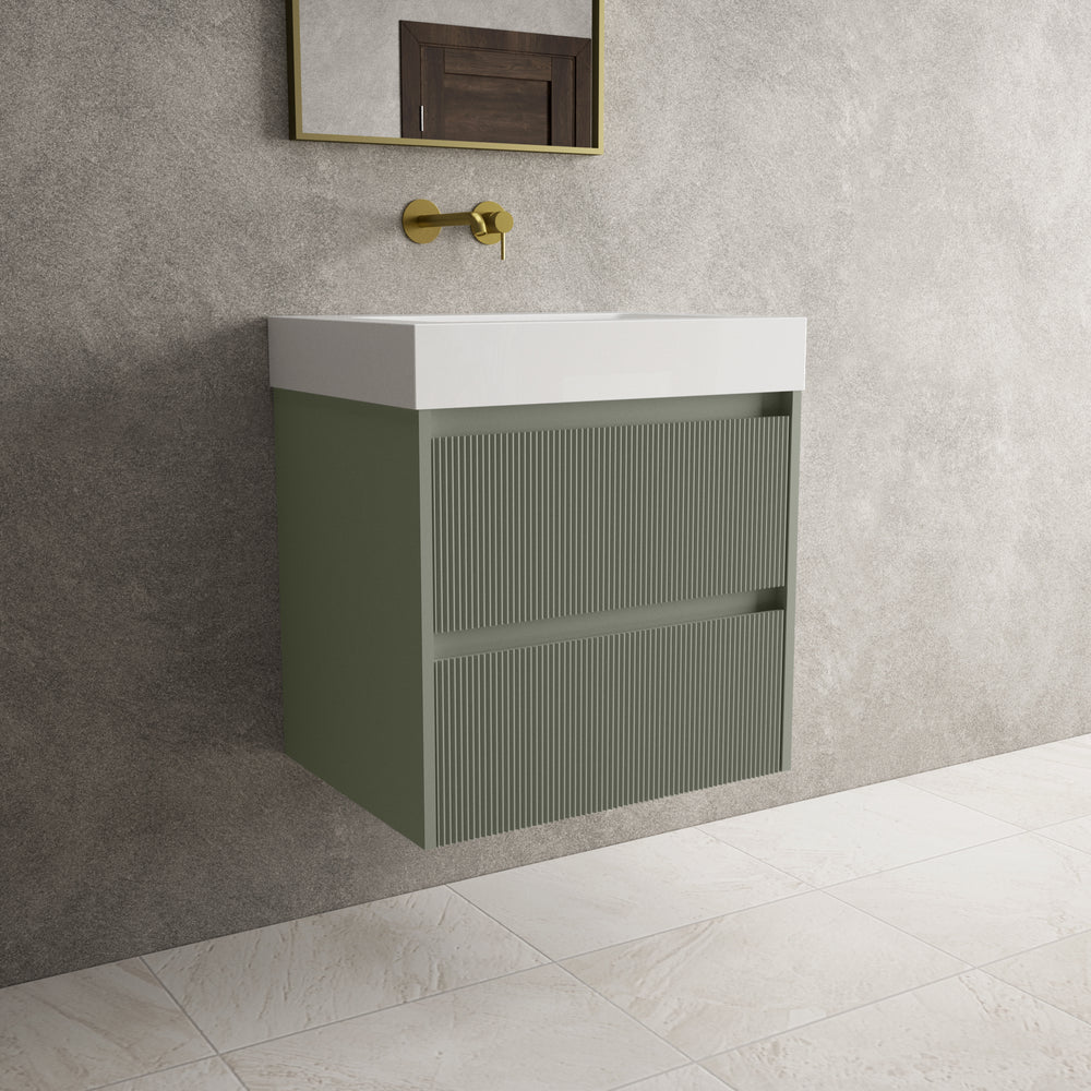 Scanalato Double Drawer Vanity Unit  With Beyondstone BLOC Basin - Pistachio 600mm