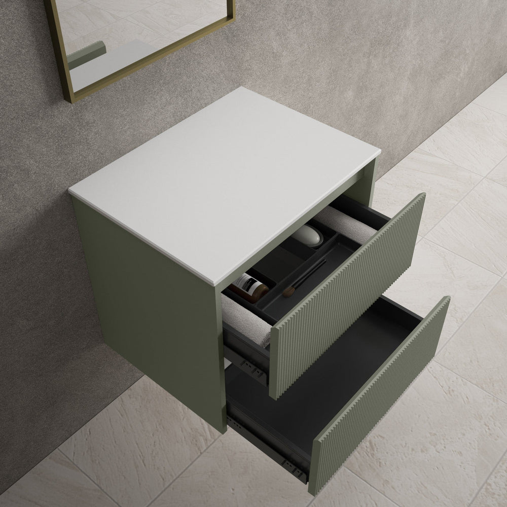 Scanalato Double Drawer Countertop Vanity Unit - Pistachio 600mm