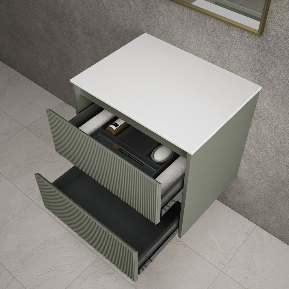Scanalato Double Drawer Countertop Vanity Unit - Pistachio 600mm