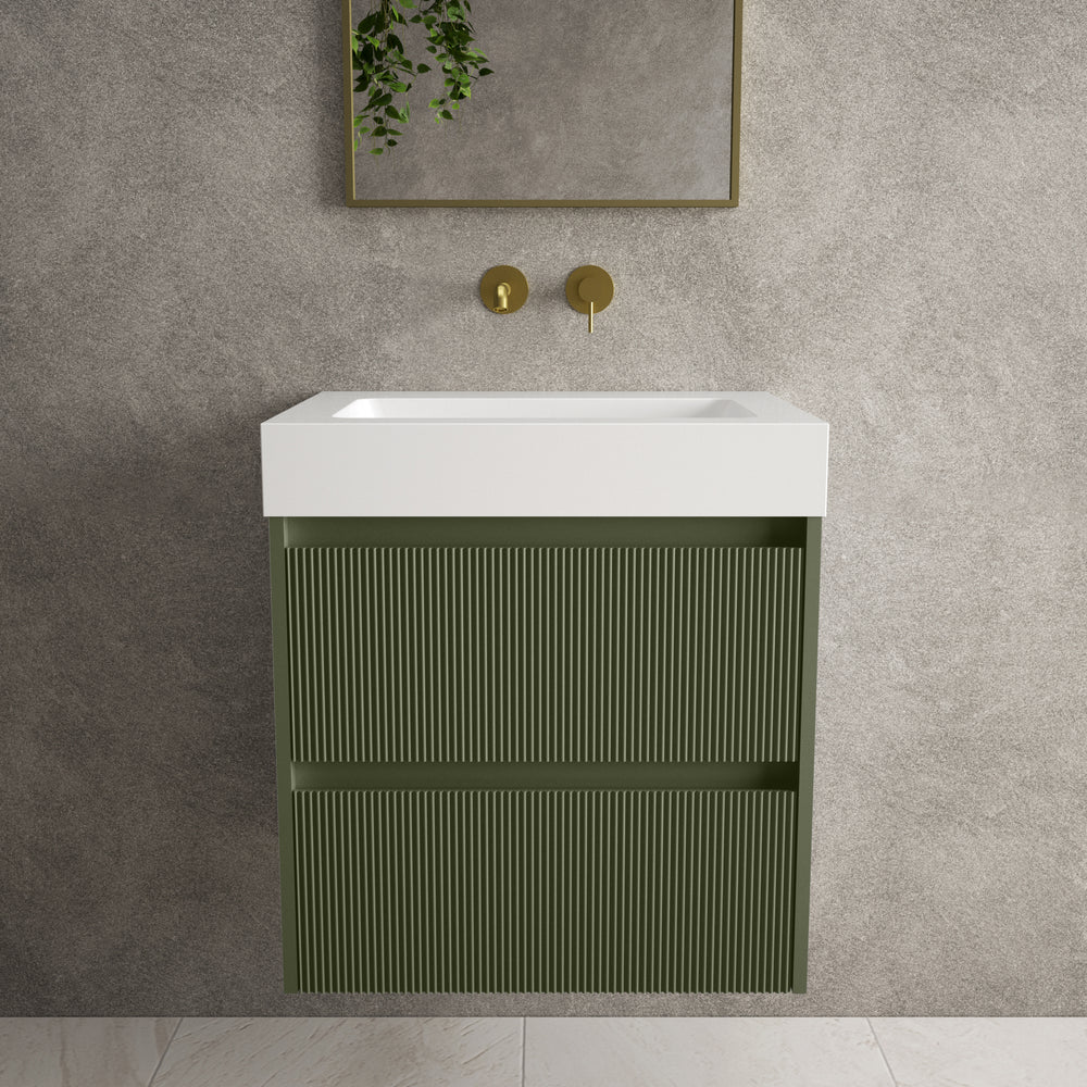 Scanalato Double Drawer Vanity Unit  With Beyondstone BLOC Basin - Seaweed 600mm