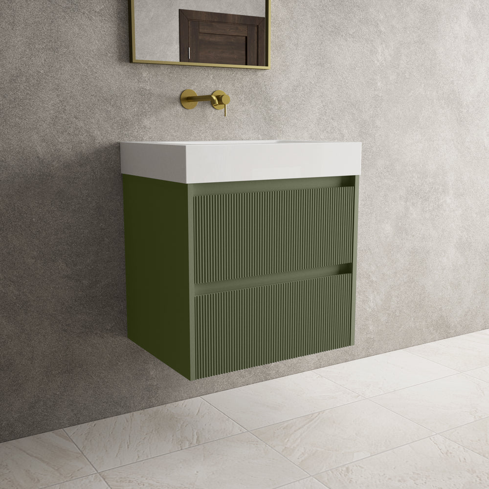 Scanalato Double Drawer Vanity Unit  With Beyondstone BLOC Basin - Seaweed 600mm