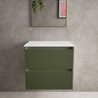 Scanalato Double Drawer Countertop Vanity Unit - Seaweed 600mm