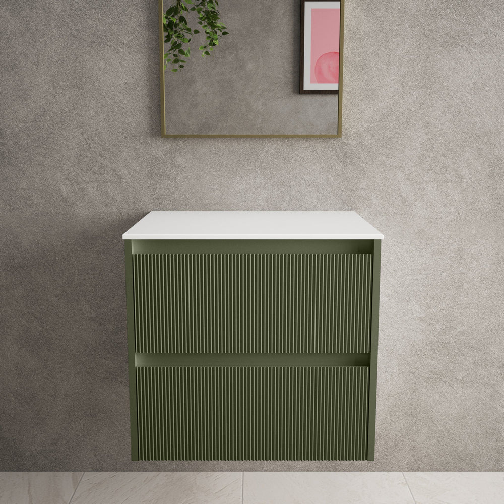 Scanalato Double Drawer Countertop Vanity Unit - Seaweed 600mm