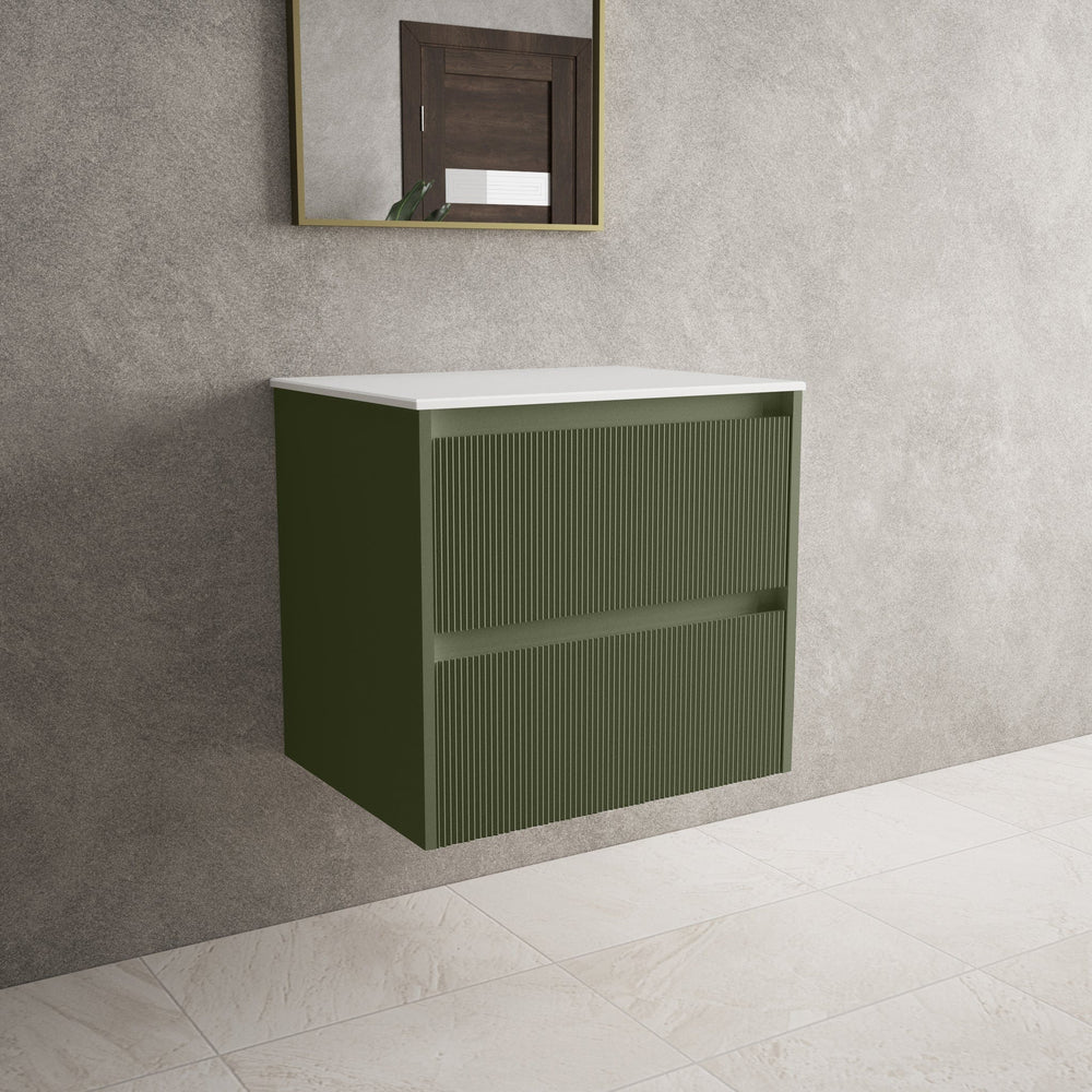 Scanalato Double Drawer Countertop Vanity Unit - Seaweed 600mm