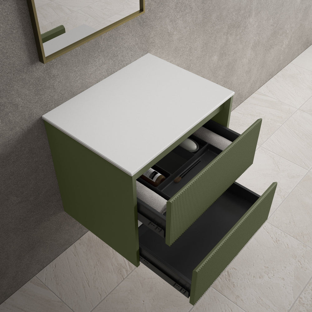 Scanalato Double Drawer Countertop Vanity Unit - Seaweed 600mm