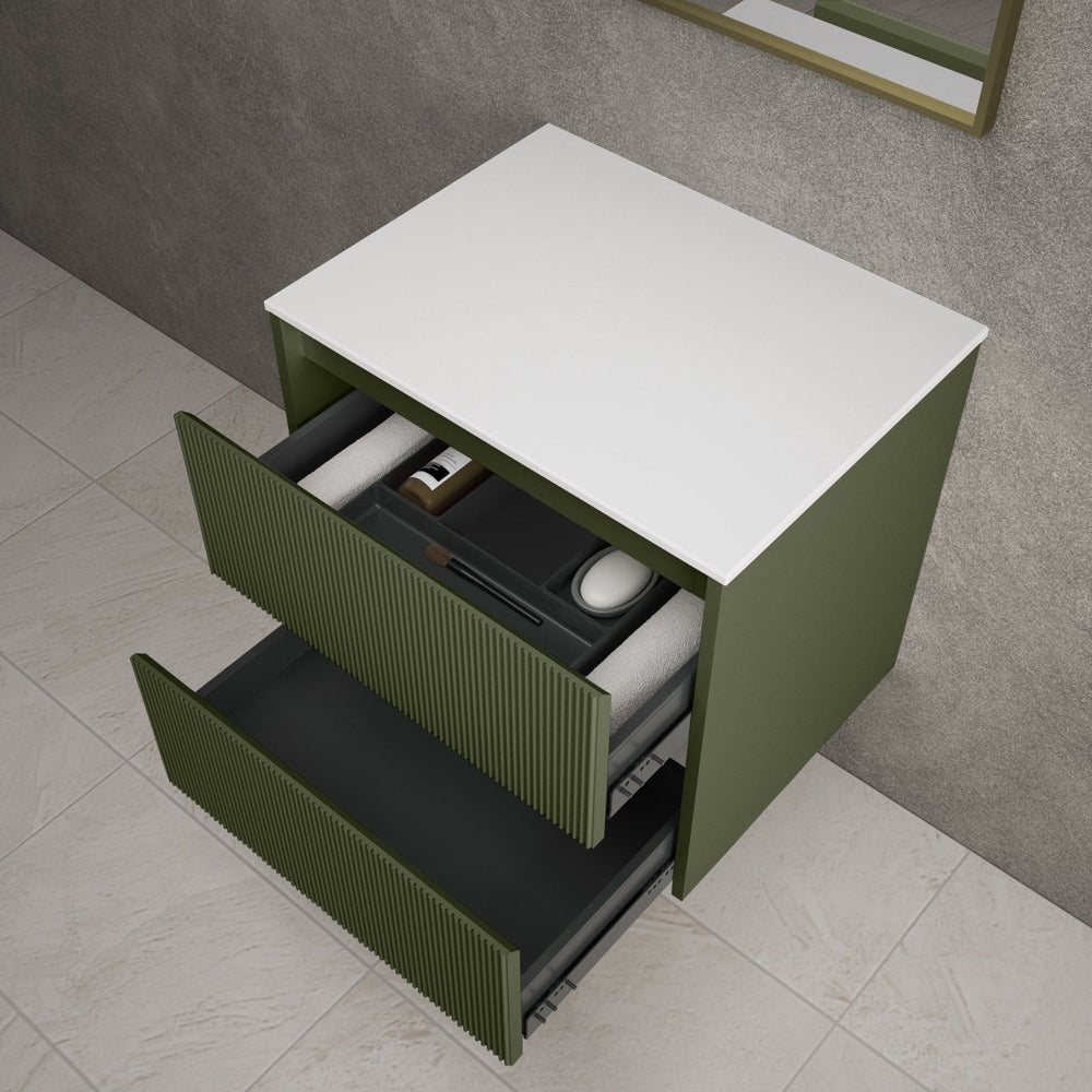 Scanalato Double Drawer Countertop Vanity Unit - Seaweed 600mm