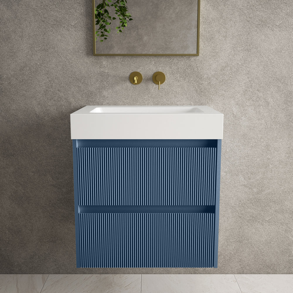 Scanalato Double Drawer Vanity Unit  With Beyondstone BLOC Basin - Soft Blue 600mm