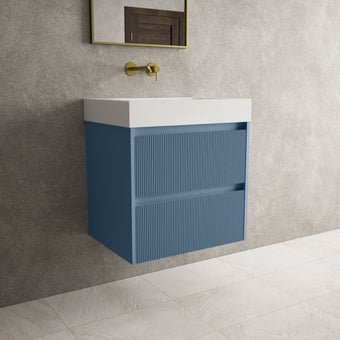 Scanalato Double Drawer Vanity Unit  With Beyondstone BLOC Basin - Soft Blue 600mm