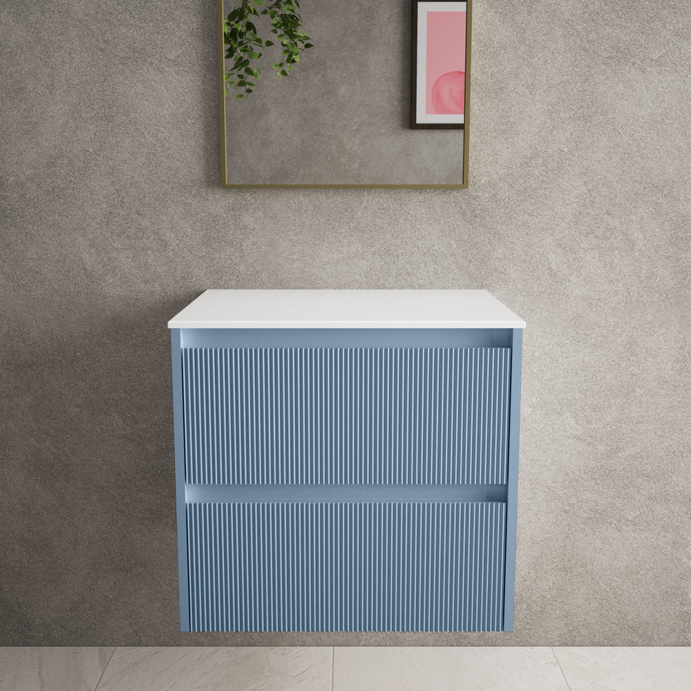 Scanalato Double Drawer Countertop Vanity Unit - Soft Blue 600mm