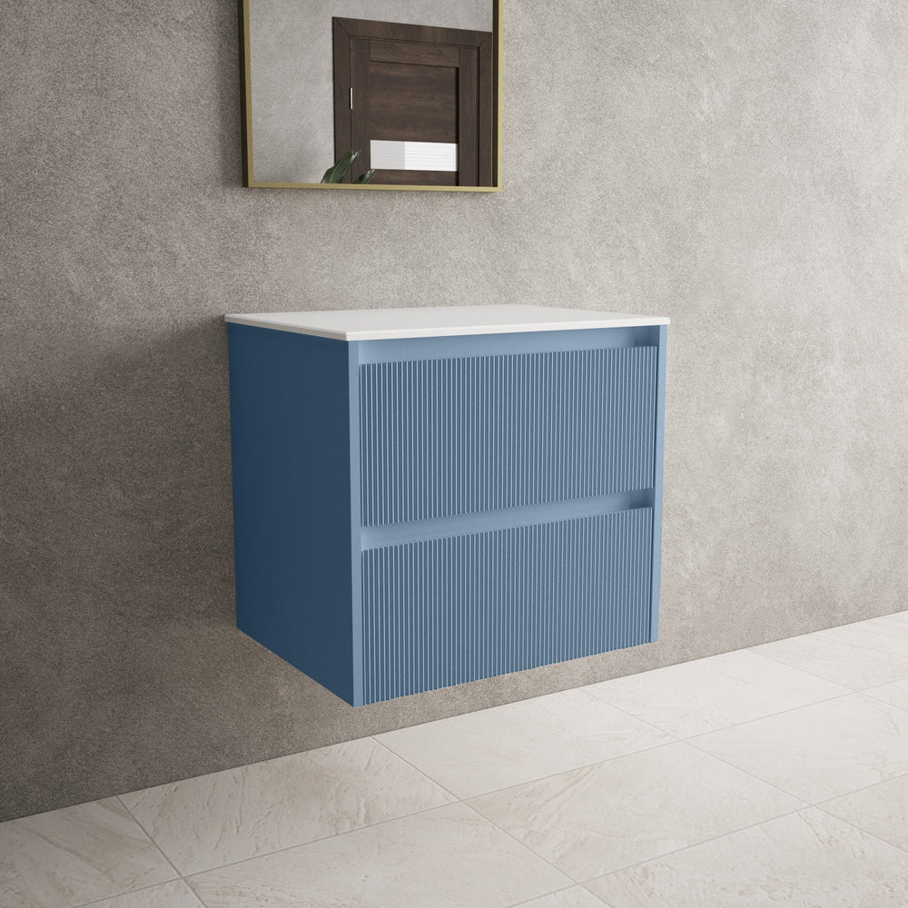 Scanalato Double Drawer Countertop Vanity Unit - Soft Blue 600mm