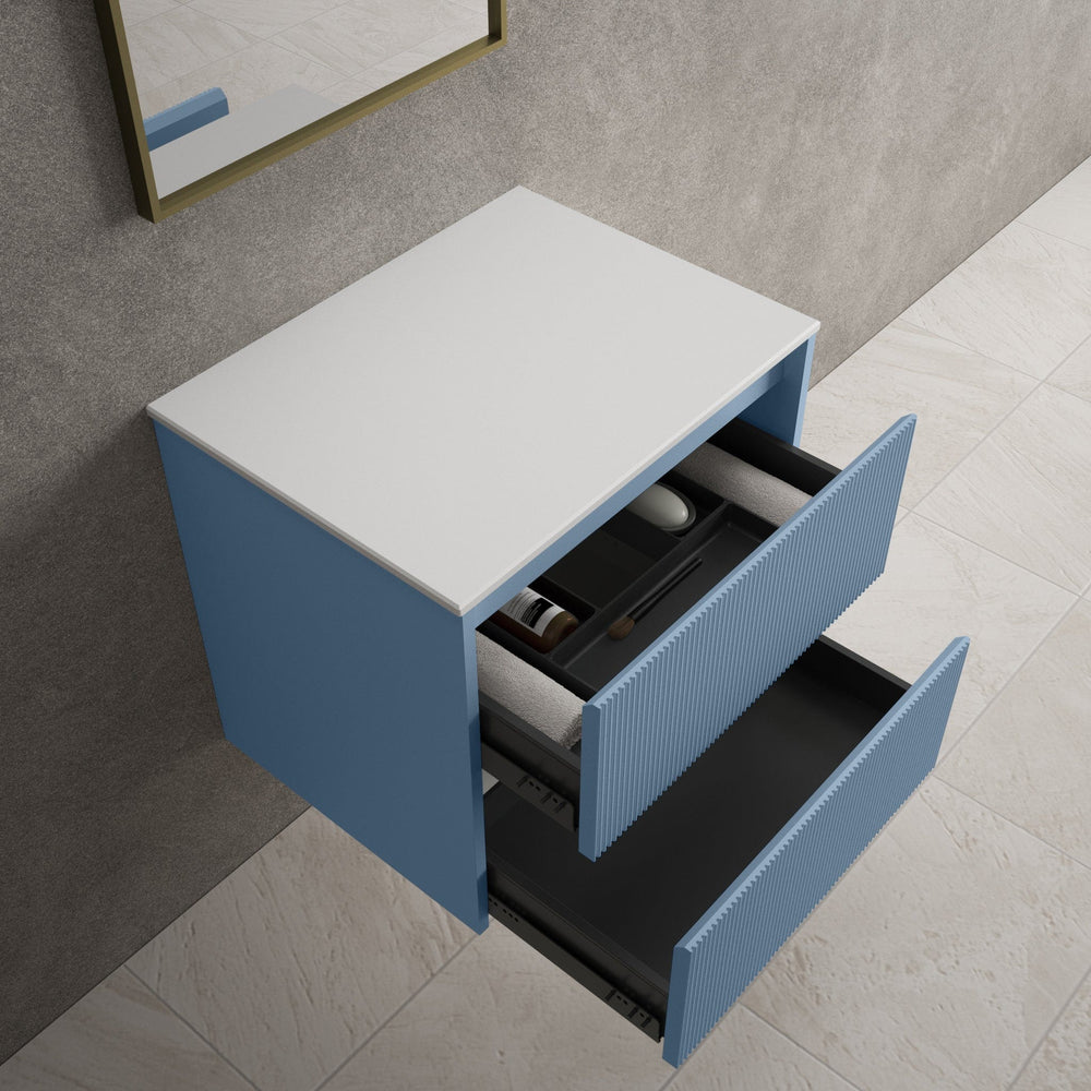 Scanalato Double Drawer Countertop Vanity Unit - Soft Blue 600mm