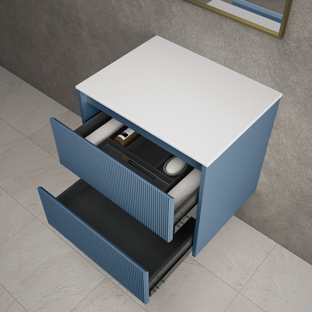 Scanalato Double Drawer Countertop Vanity Unit - Soft Blue 600mm