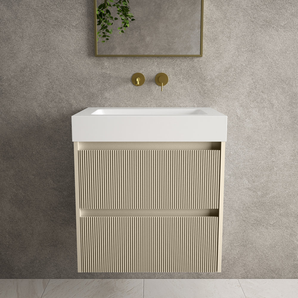 Scanalato Double Drawer Vanity Unit  With Beyondstone BLOC Basin - Cashmere 600mm