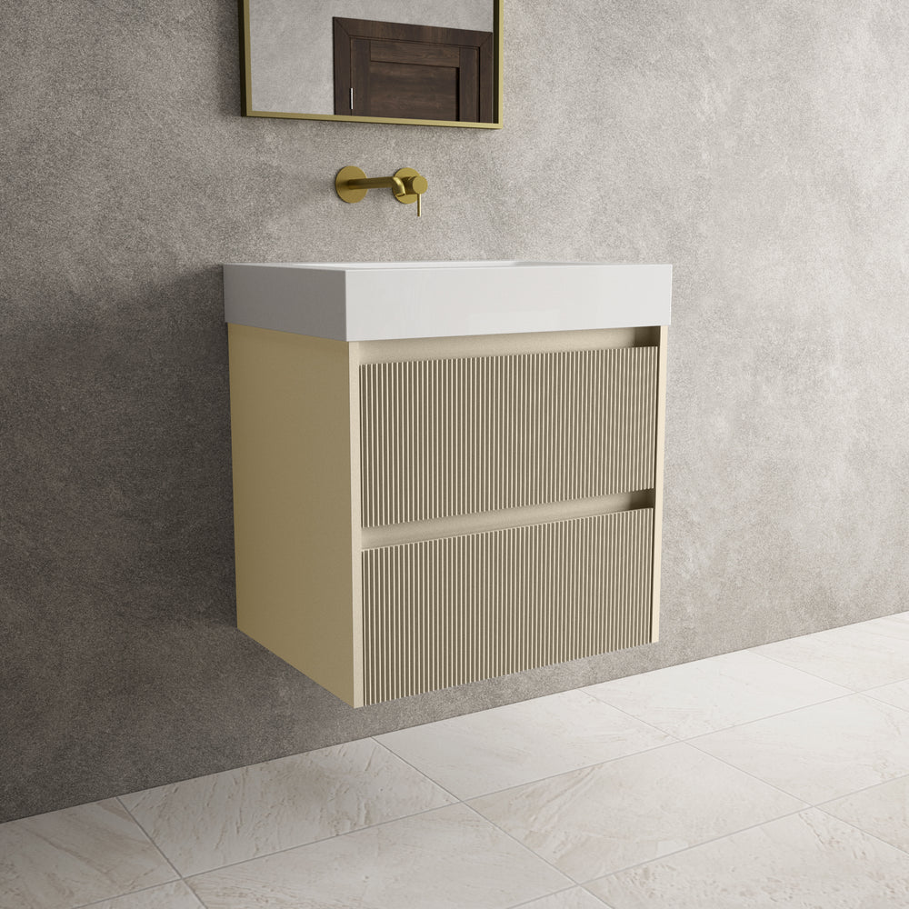 Scanalato Double Drawer Vanity Unit  With Beyondstone BLOC Basin - Cashmere 600mm
