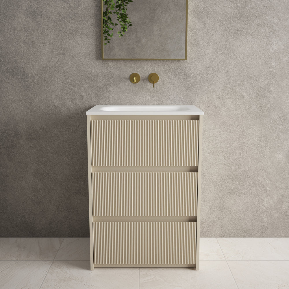 Scanalato Three Drawer Floor Standing Vanity Unit With Beyondstone Basin - Cashmere 600mm