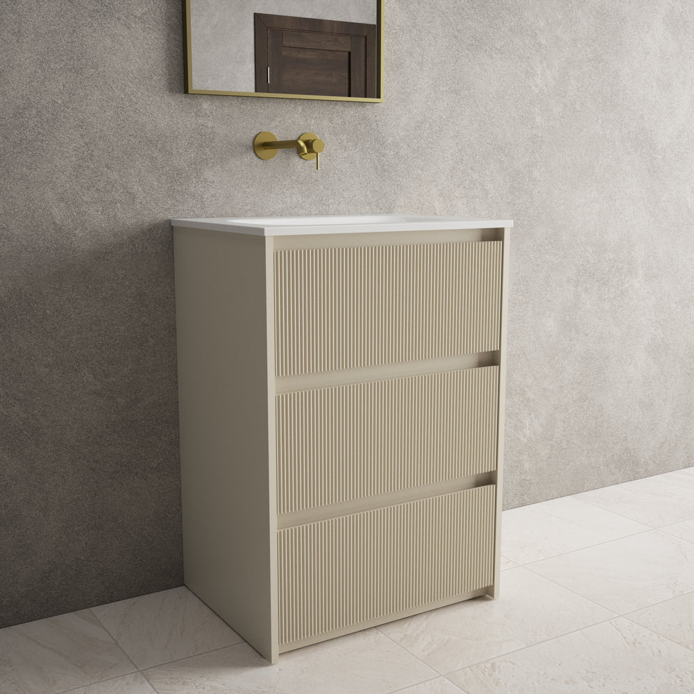 Scanalato Three Drawer Floor Standing Vanity Unit With Beyondstone Basin - Cashmere 600mm