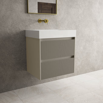 Scanalato Double Drawer Vanity Unit  With Beyondstone BLOC Basin - Soft Taupe 600mm