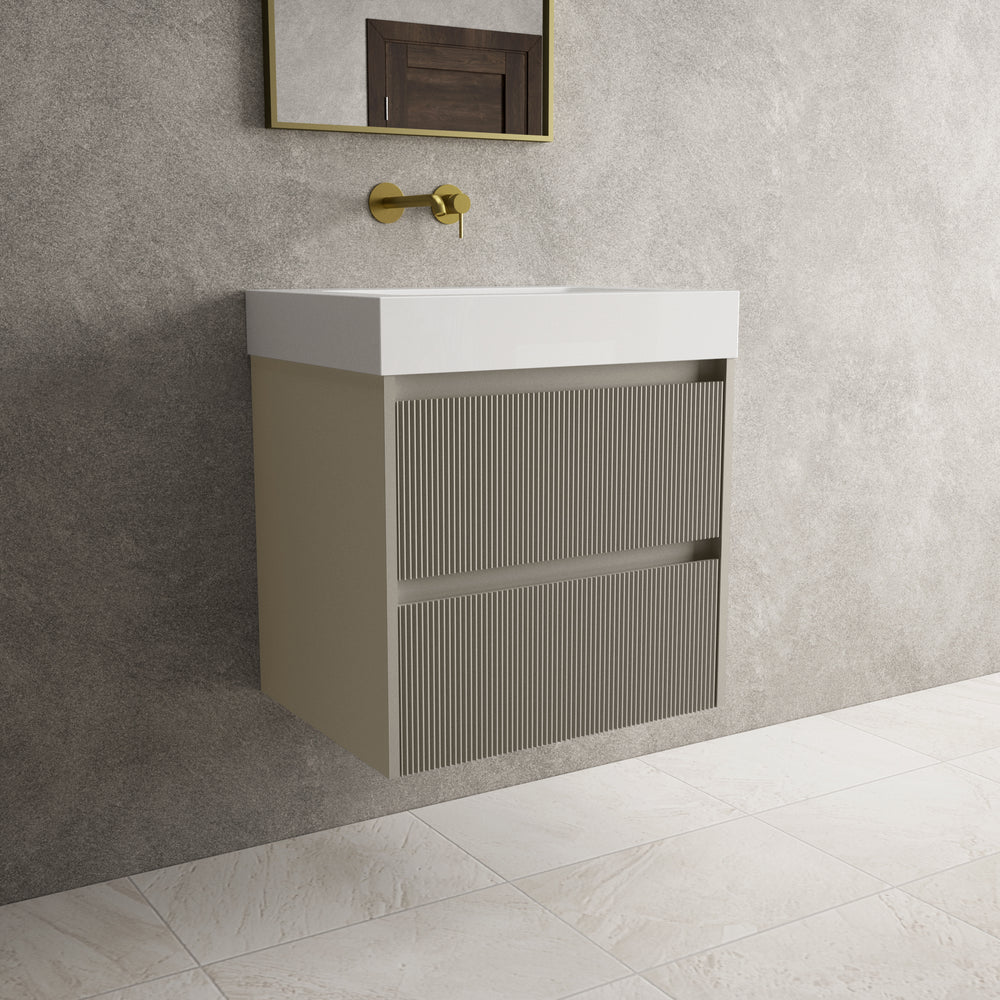 Scanalato Double Drawer Vanity Unit  With Beyondstone BLOC Basin - Soft Taupe 600mm