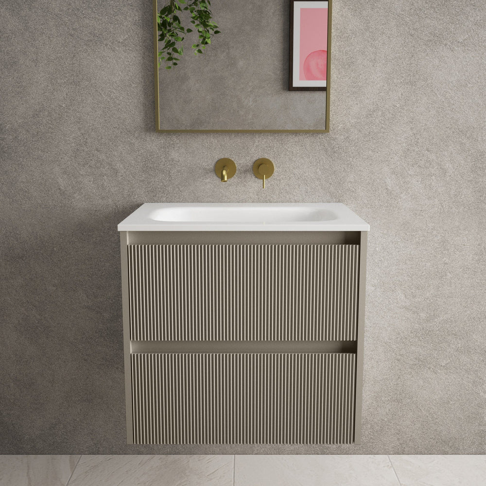 Scanalato Double Drawer Vanity Unit  With Beyondstone Basin - Soft Taupe 600mm