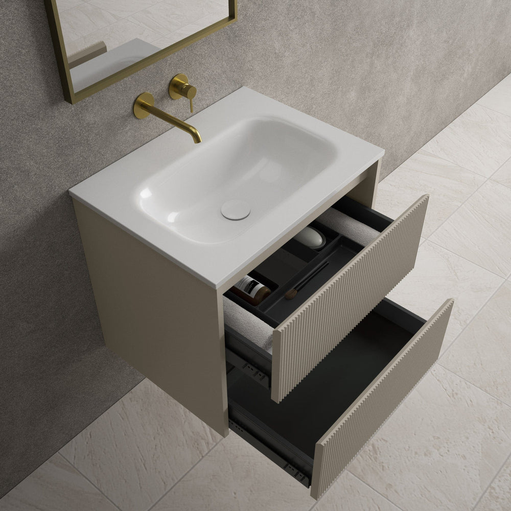 Scanalato Double Drawer Vanity Unit  With Beyondstone Basin - Soft Taupe 600mm