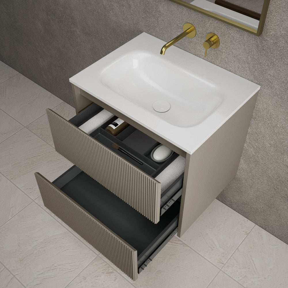 Scanalato Double Drawer Vanity Unit  With Beyondstone Basin - Soft Taupe 600mm