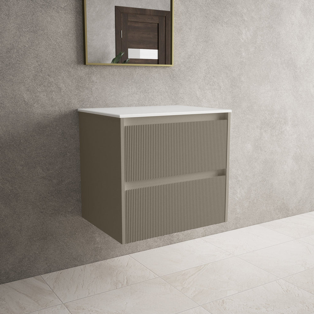 Scanalato Double Drawer Countertop Vanity Unit - Soft Taupe 600mm
