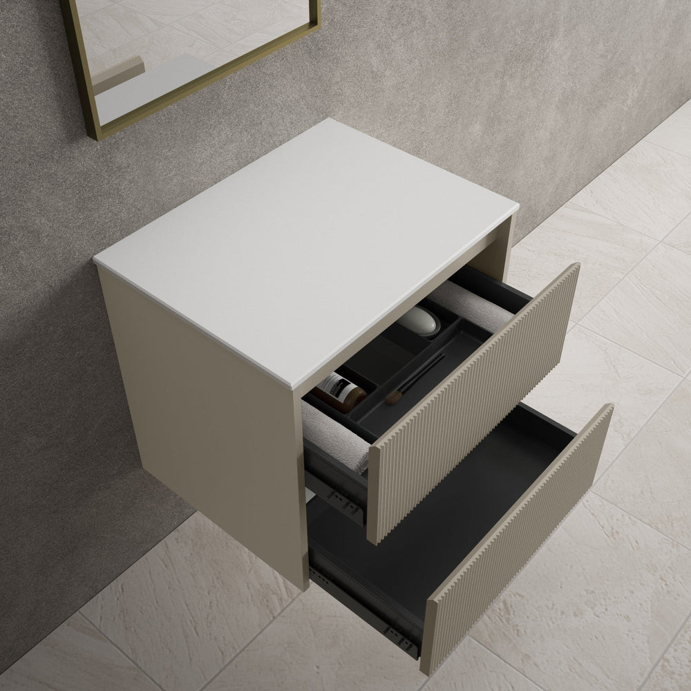 Scanalato Double Drawer Countertop Vanity Unit - Soft Taupe 600mm
