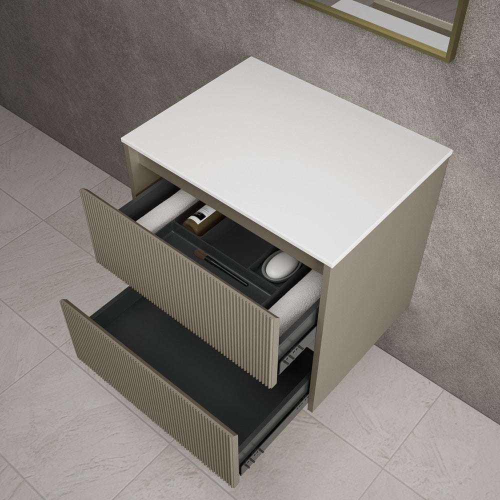 Scanalato Double Drawer Countertop Vanity Unit - Soft Taupe 600mm