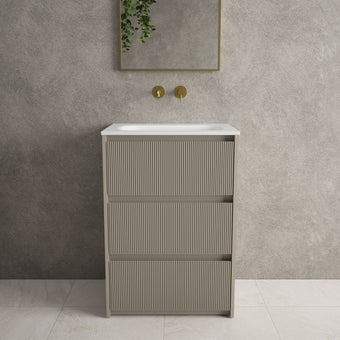 Scanalato Three Drawer Floor Standing Vanity Unit With Beyondstone Basin - Soft Taupe 600mm