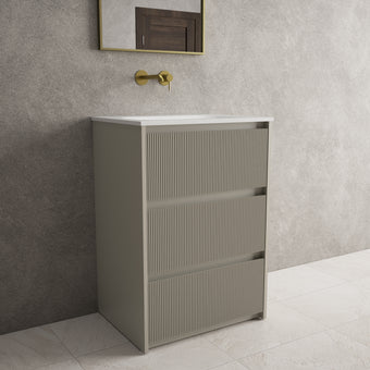 Scanalato Three Drawer Floor Standing Vanity Unit With Beyondstone Basin - Soft Taupe 600mm