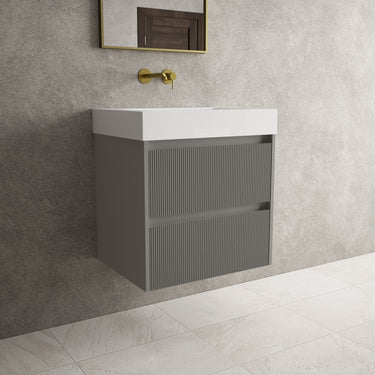 Scanalato Double Drawer Vanity Unit  With Beyondstone BLOC Basin - Rich Taupe 600mm