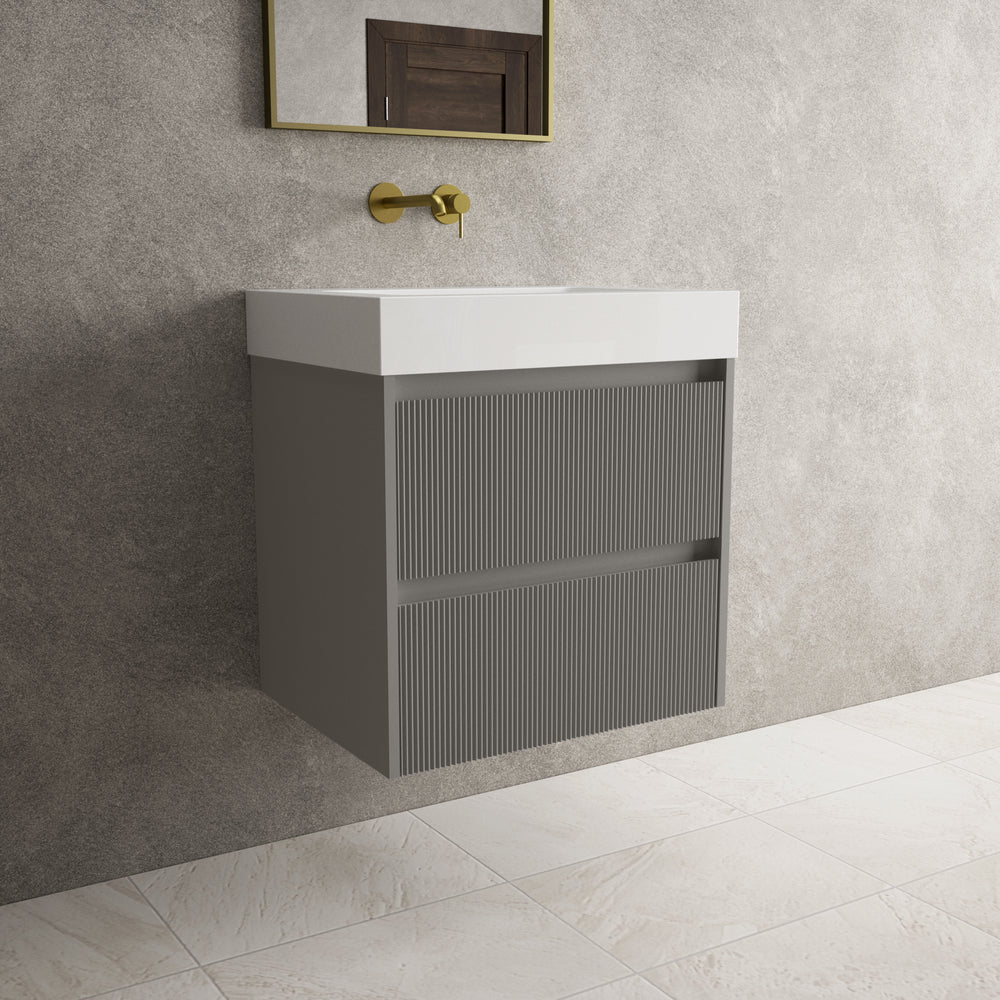 Scanalato Double Drawer Vanity Unit  With Beyondstone BLOC Basin - Rich Taupe 600mm