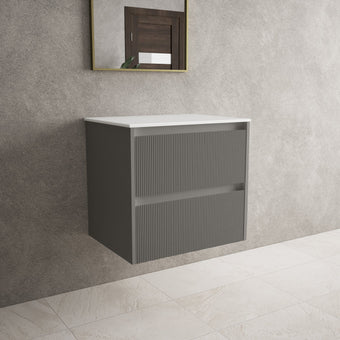 Scanalato Double Drawer Countertop Vanity Unit - Rich Taupe 600mm