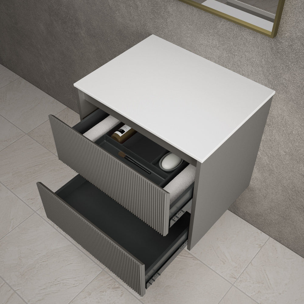 Scanalato Double Drawer Countertop Vanity Unit - Rich Taupe 600mm