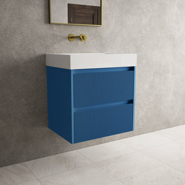 Scanalato Double Drawer Vanity Unit  With Beyondstone BLOC Basin - Ocean Blue 600mm