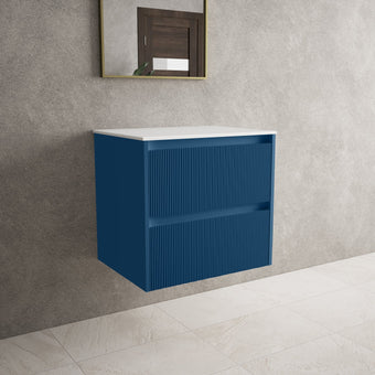 Scanalato Double Drawer Countertop Vanity Unit - Ocean Blue 600mm