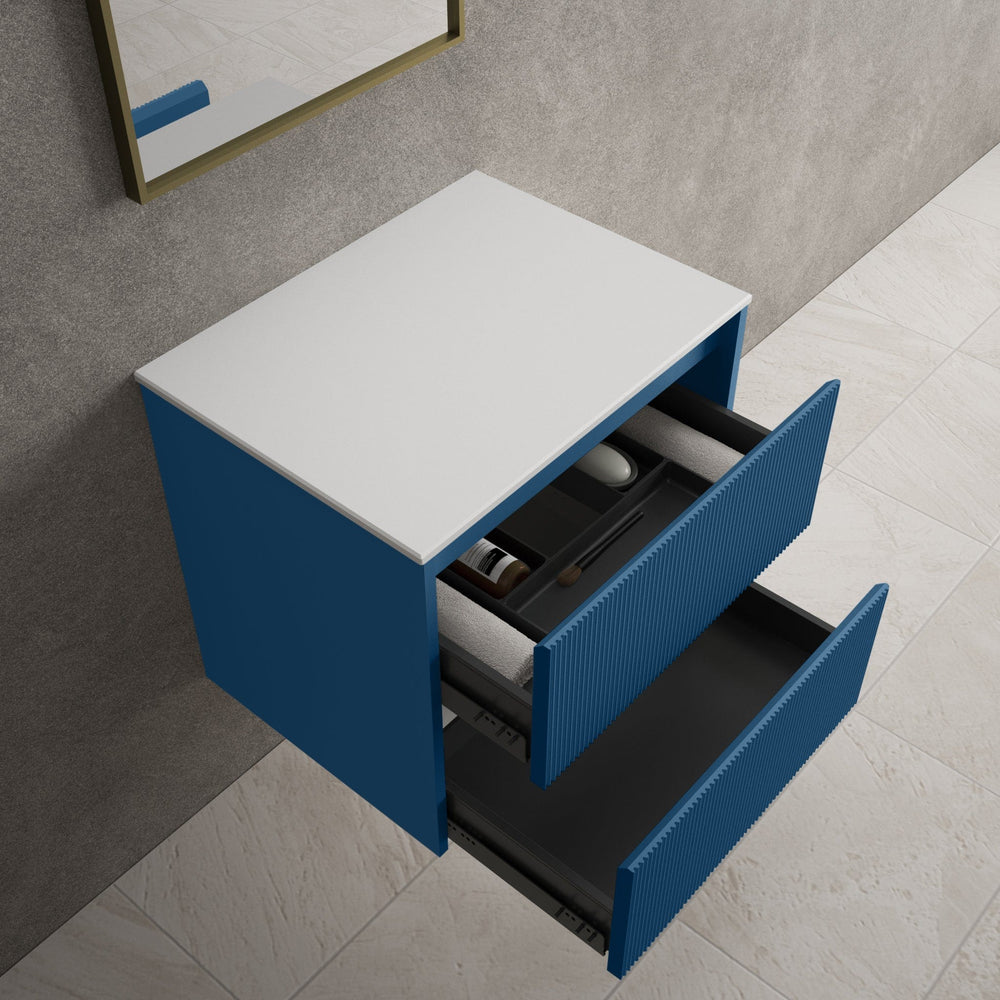 Scanalato Double Drawer Countertop Vanity Unit - Ocean Blue 600mm