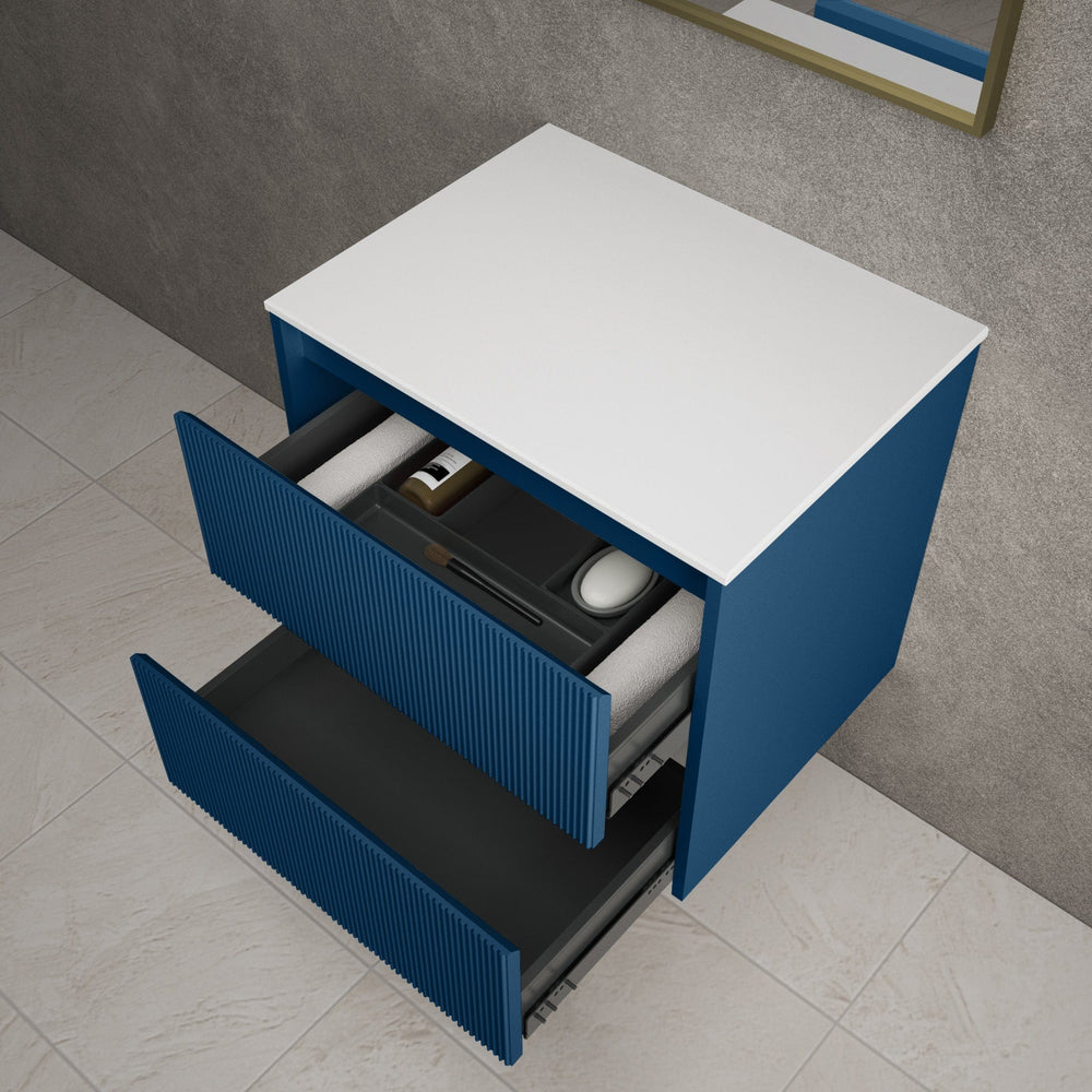 Scanalato Double Drawer Countertop Vanity Unit - Ocean Blue 600mm