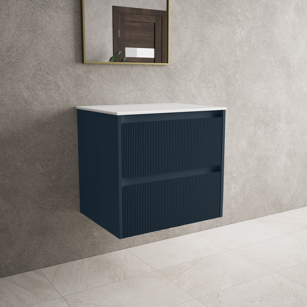 Scanalato Double Drawer Countertop Vanity Unit - Midnight Blue 600mm