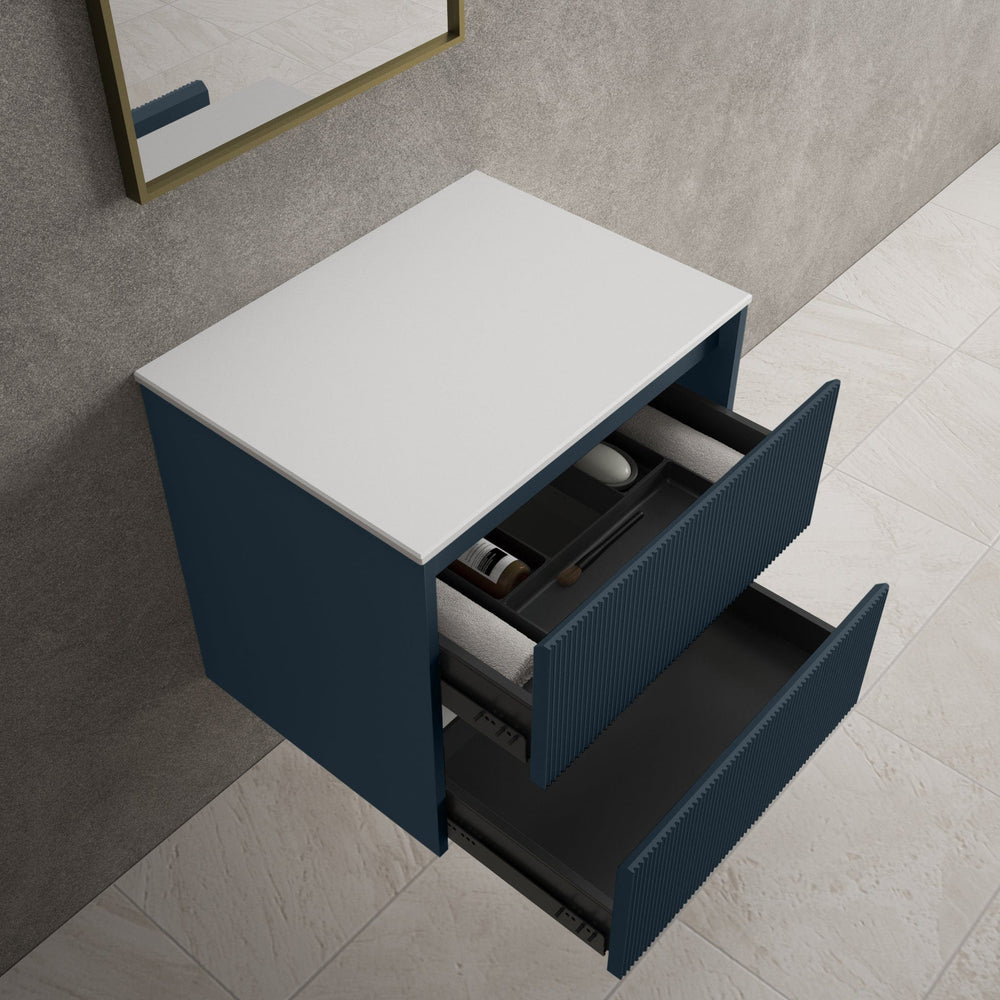 Scanalato Double Drawer Countertop Vanity Unit - Midnight Blue 600mm