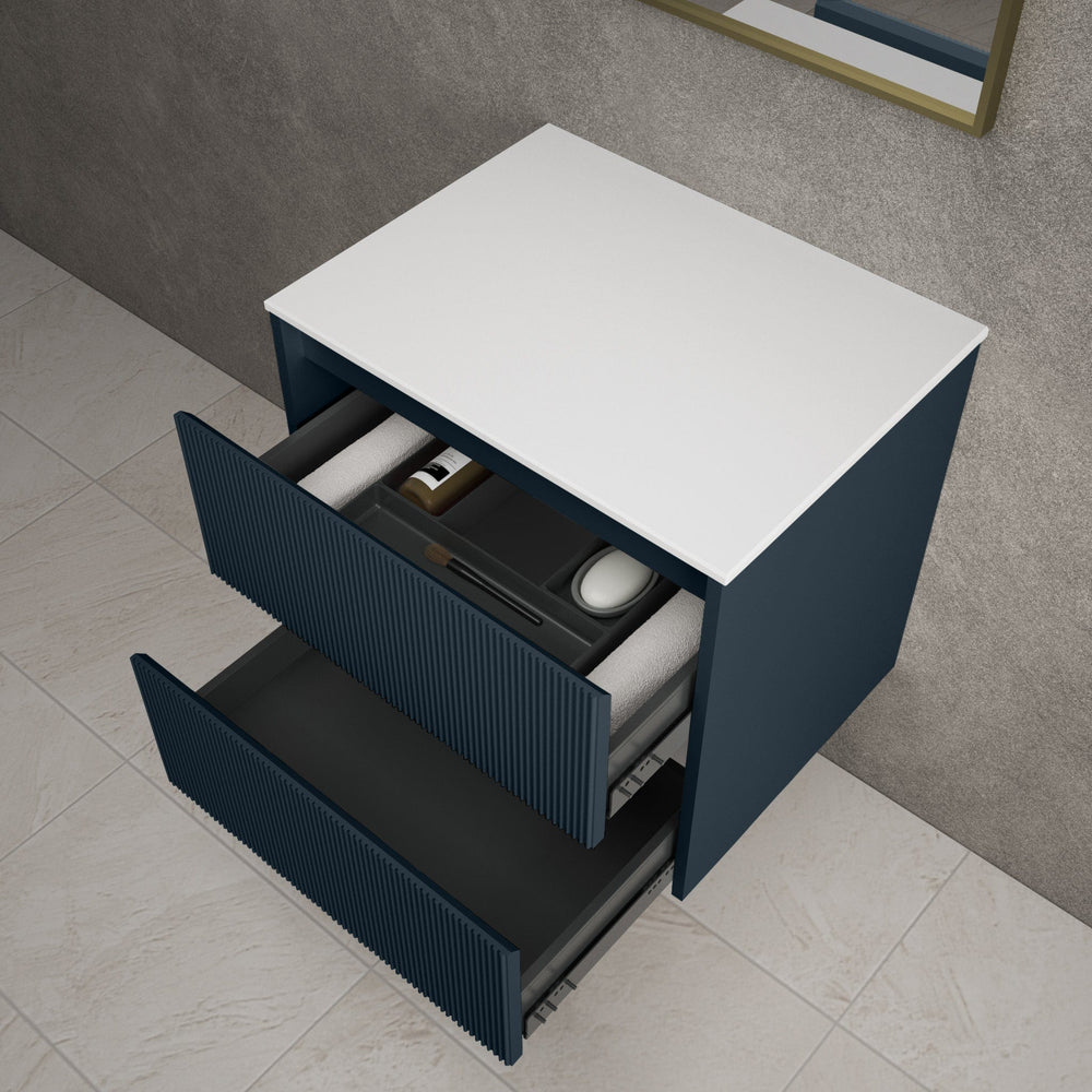 Scanalato Double Drawer Countertop Vanity Unit - Midnight Blue 600mm