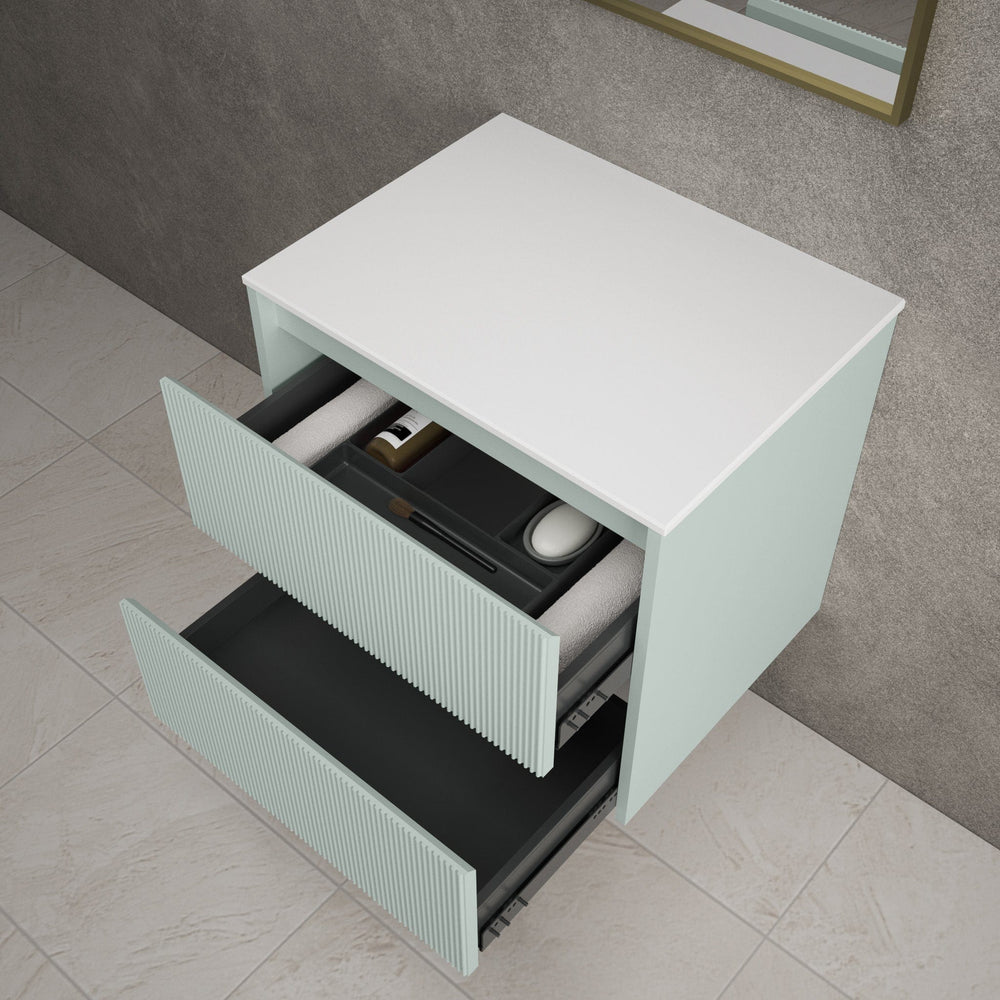 Scanalato Double Drawer Countertop Vanity Unit - Peppermint 600mm