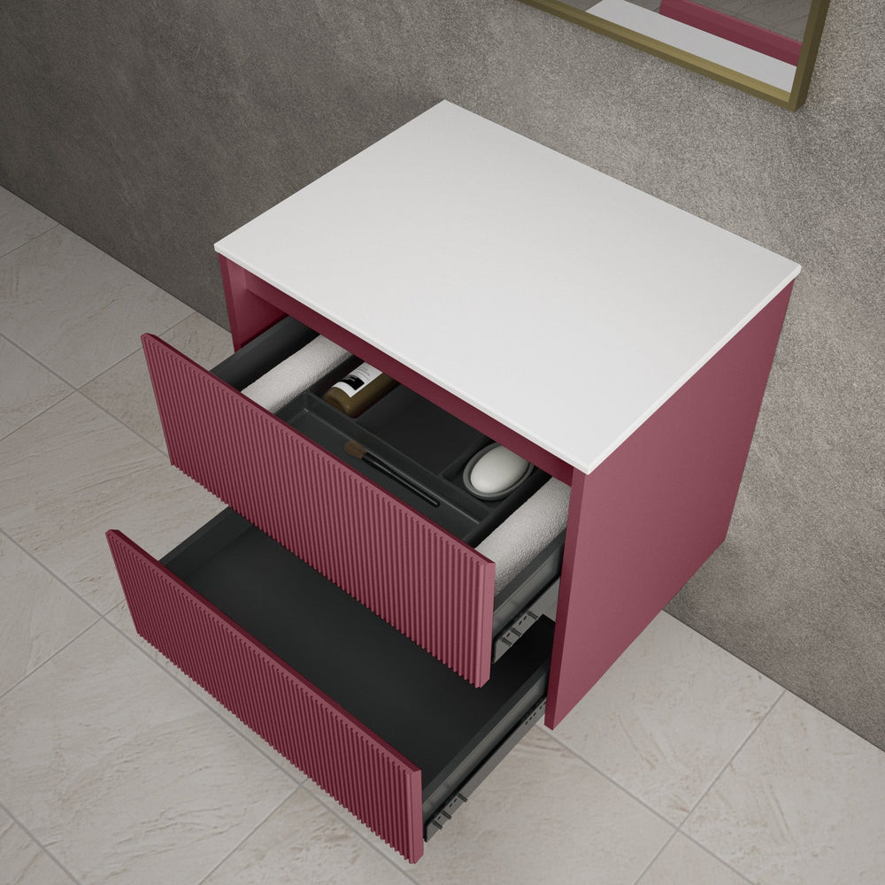 Scanalato Double Drawer Countertop Vanity Unit - Mineral Red 600mm