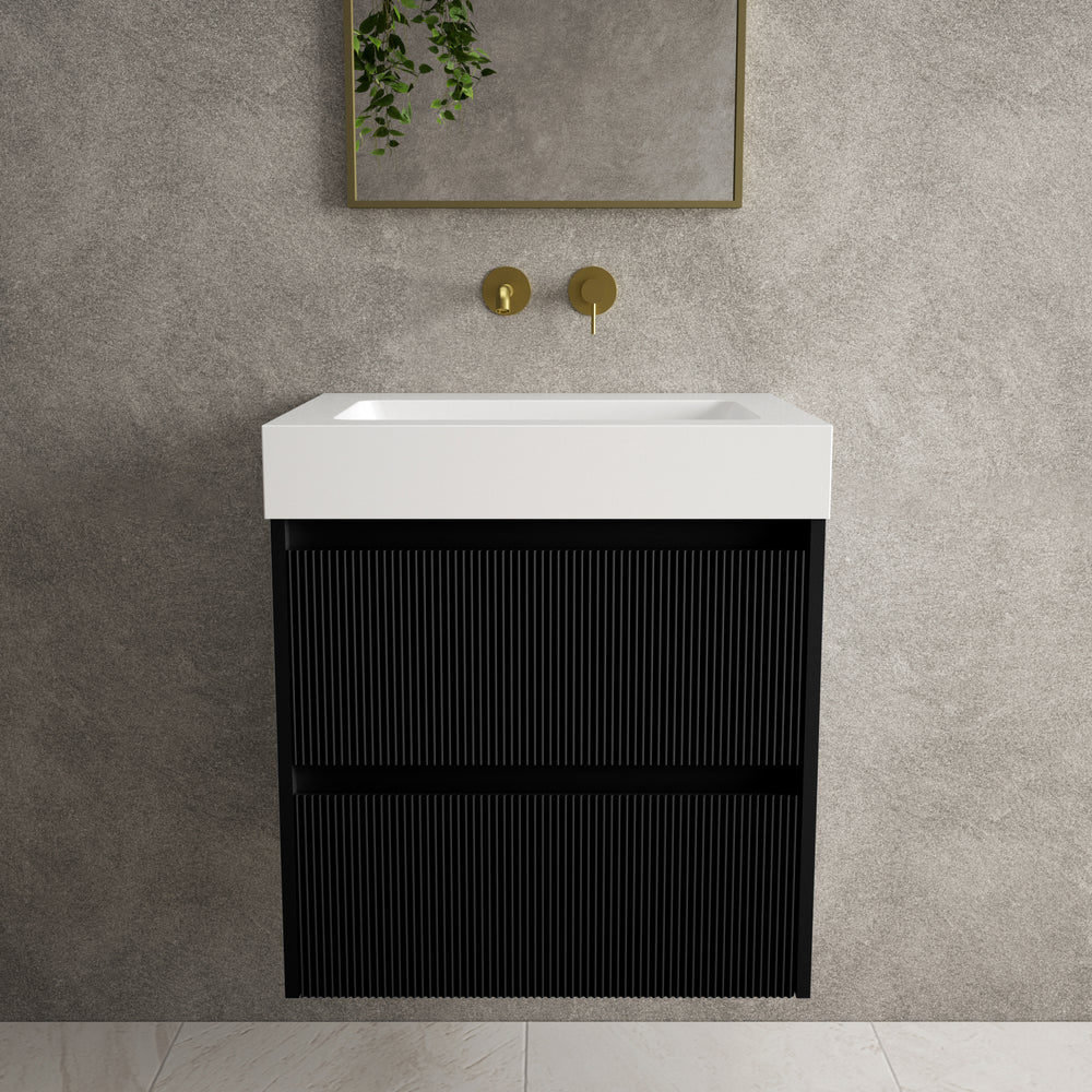 Scanalato Double Drawer Vanity Unit  With Beyondstone BLOC Basin - Pure Black 600mm