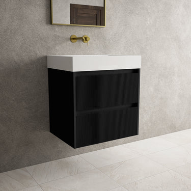 Scanalato Double Drawer Vanity Unit  With Beyondstone BLOC Basin - Pure Black 600mm