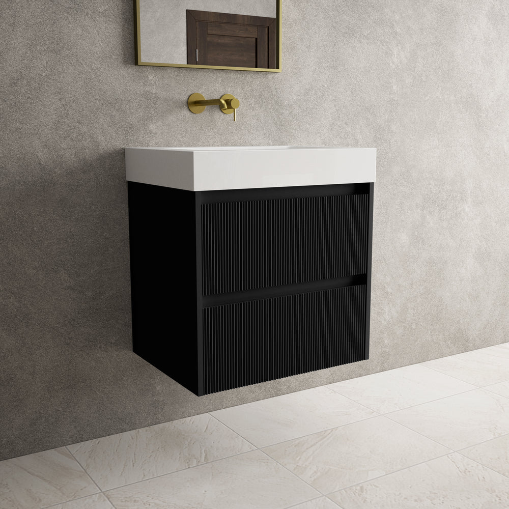 Scanalato Double Drawer Vanity Unit  With Beyondstone BLOC Basin - Pure Black 600mm